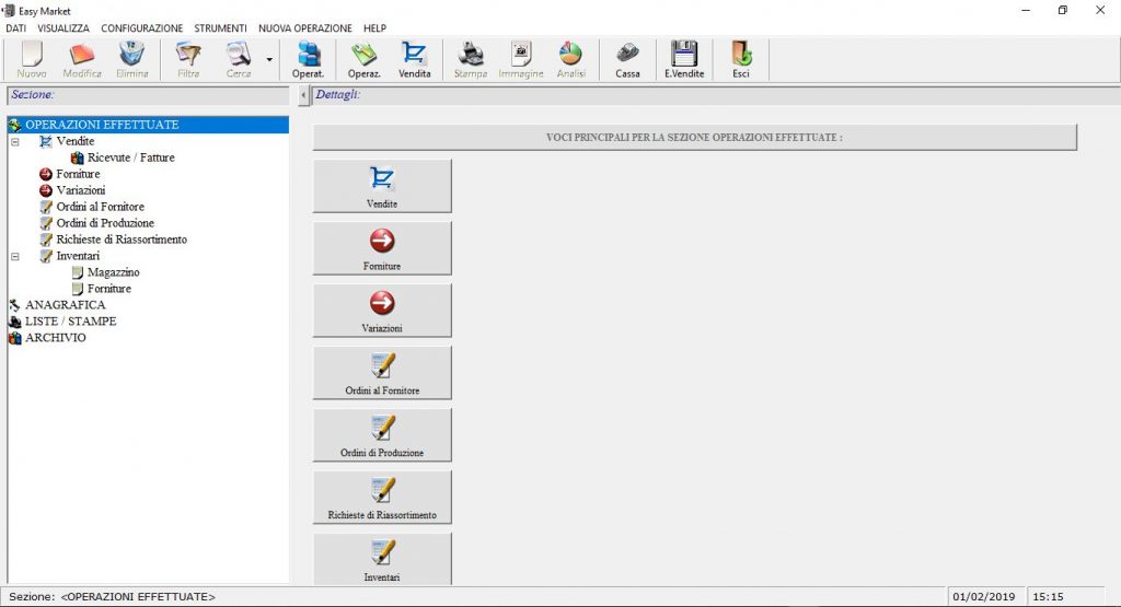 Schermata del gestionale EasyMarket